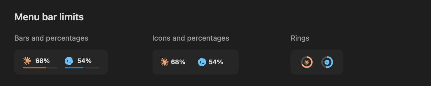 Lunavect in the menu bar showing Claude 68% and Codex 54% of weekly usage left